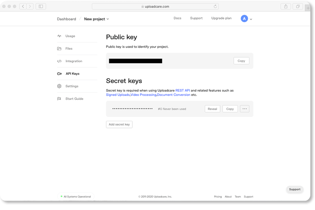 API Keys in the Dashboard 