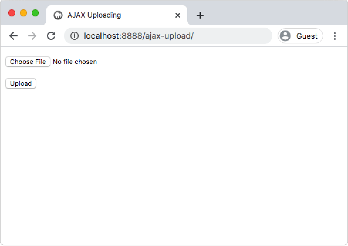 Chrome window; buttons: Choose file, Upload.