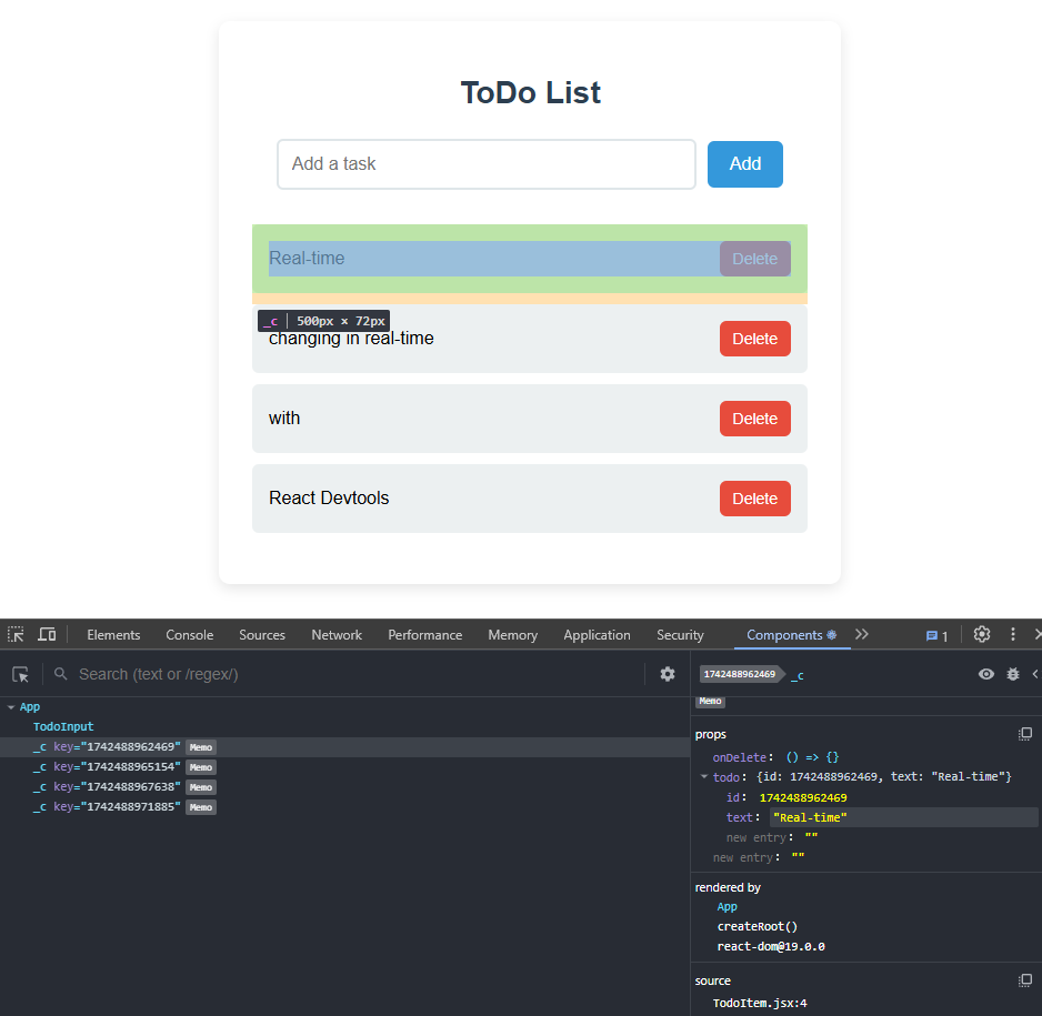 Changing component props in real-time using React DevTools