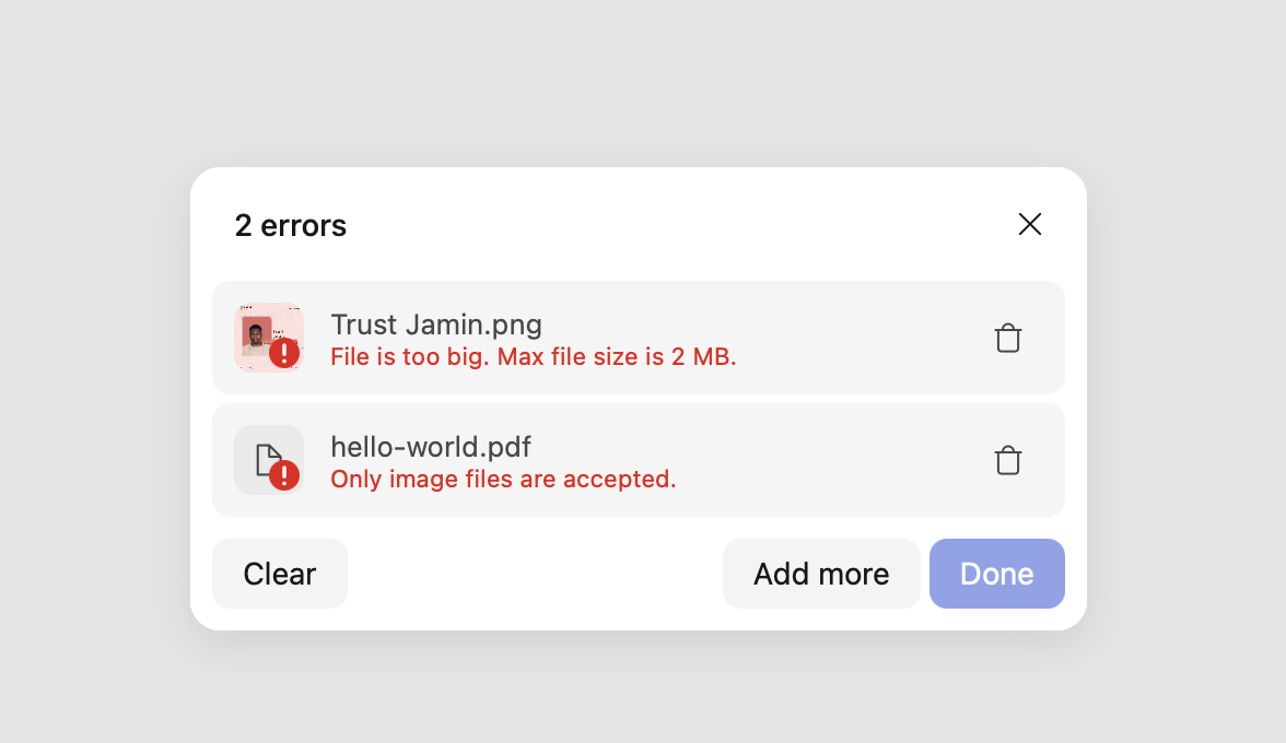 File type and size validation