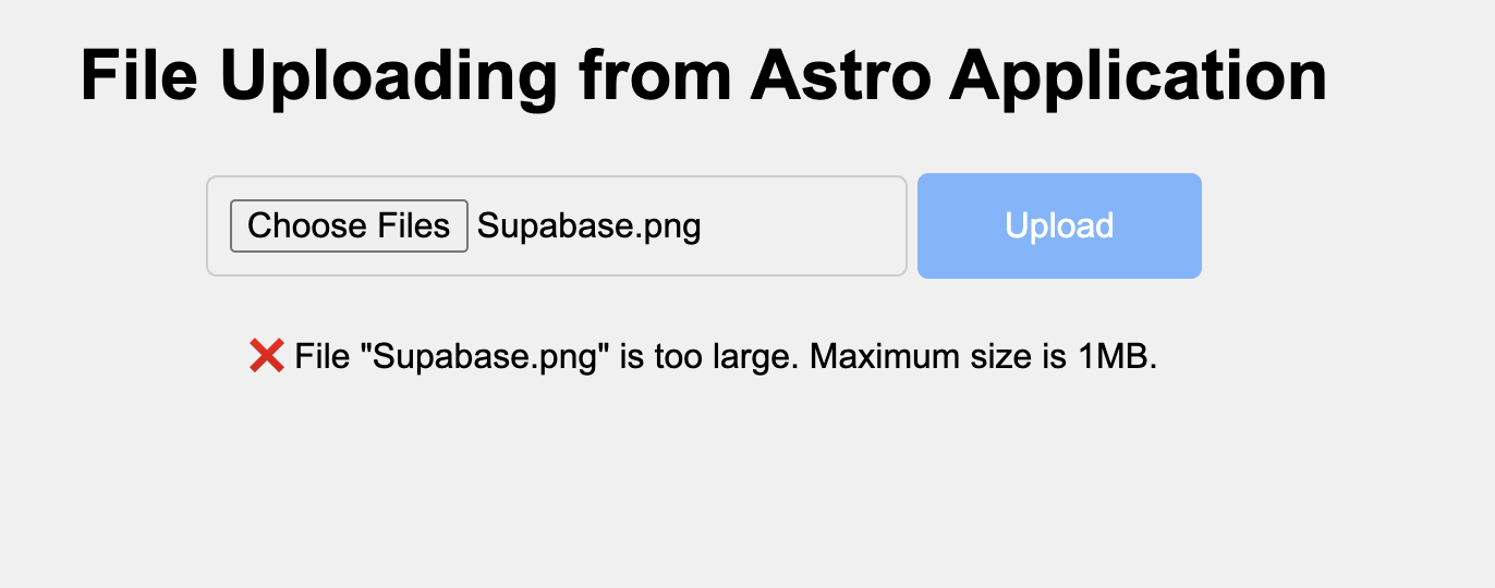 Astro file error for file size validation error