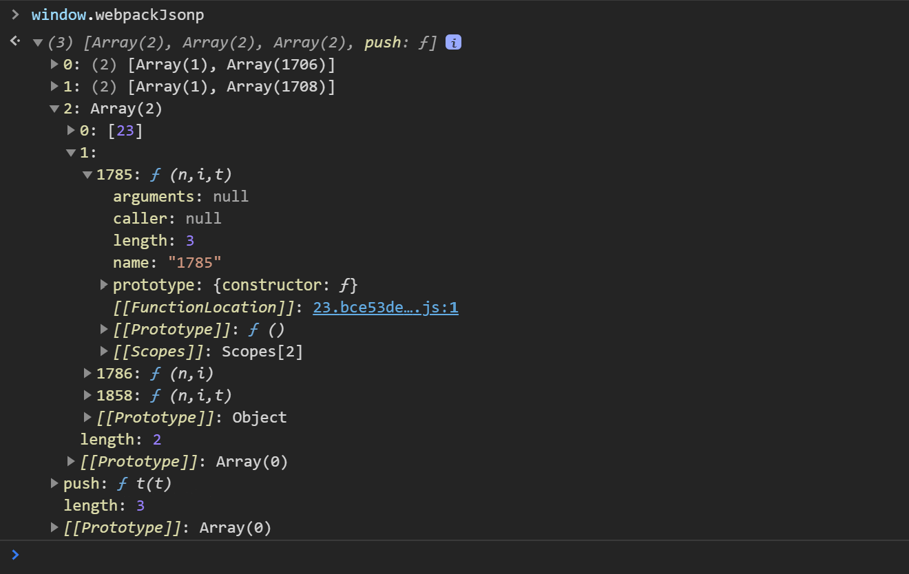 A screenshot of pretty printed webpack's chunks registry