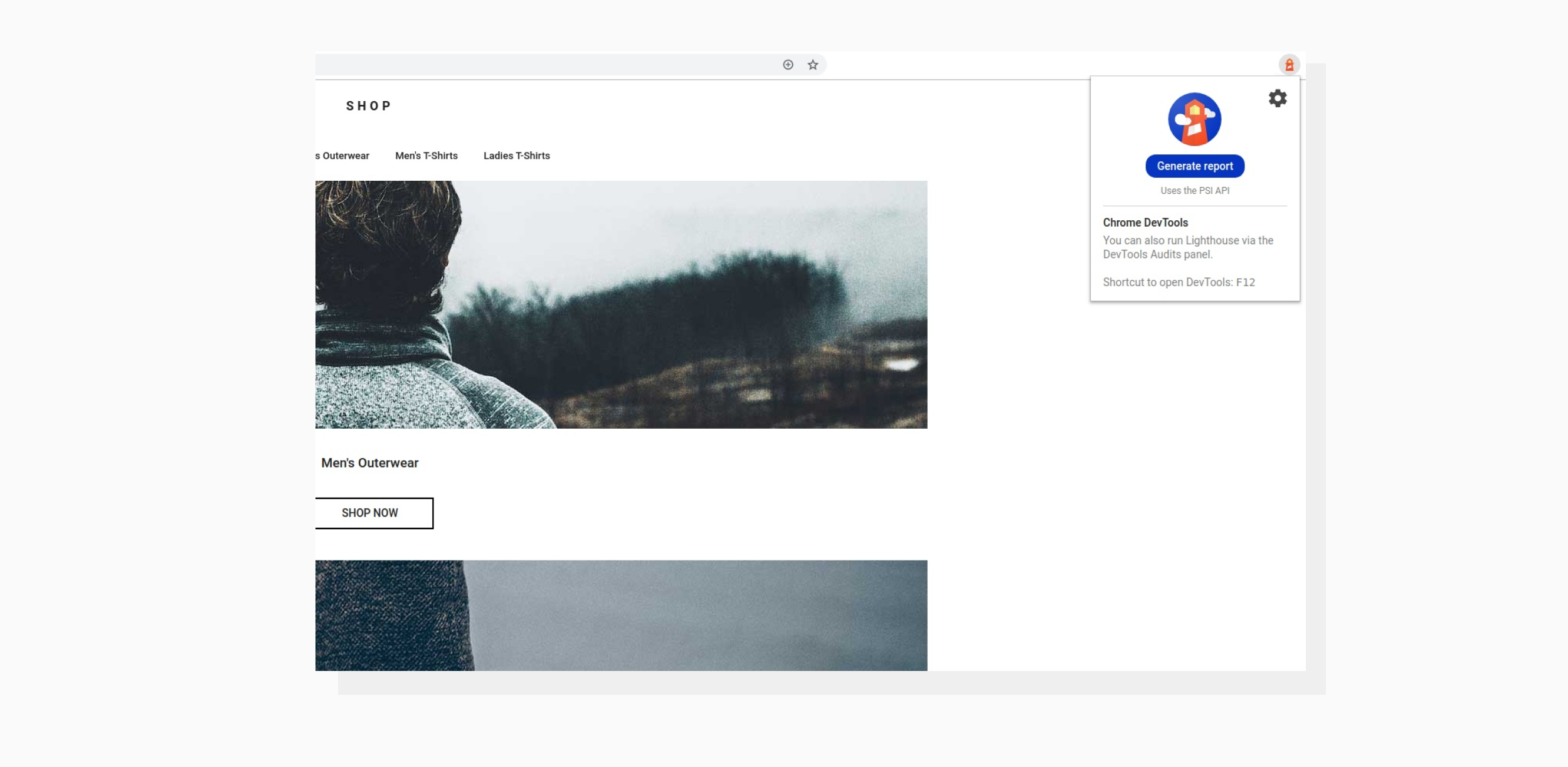 a screenshot of the Lighthouse Chrome Extension