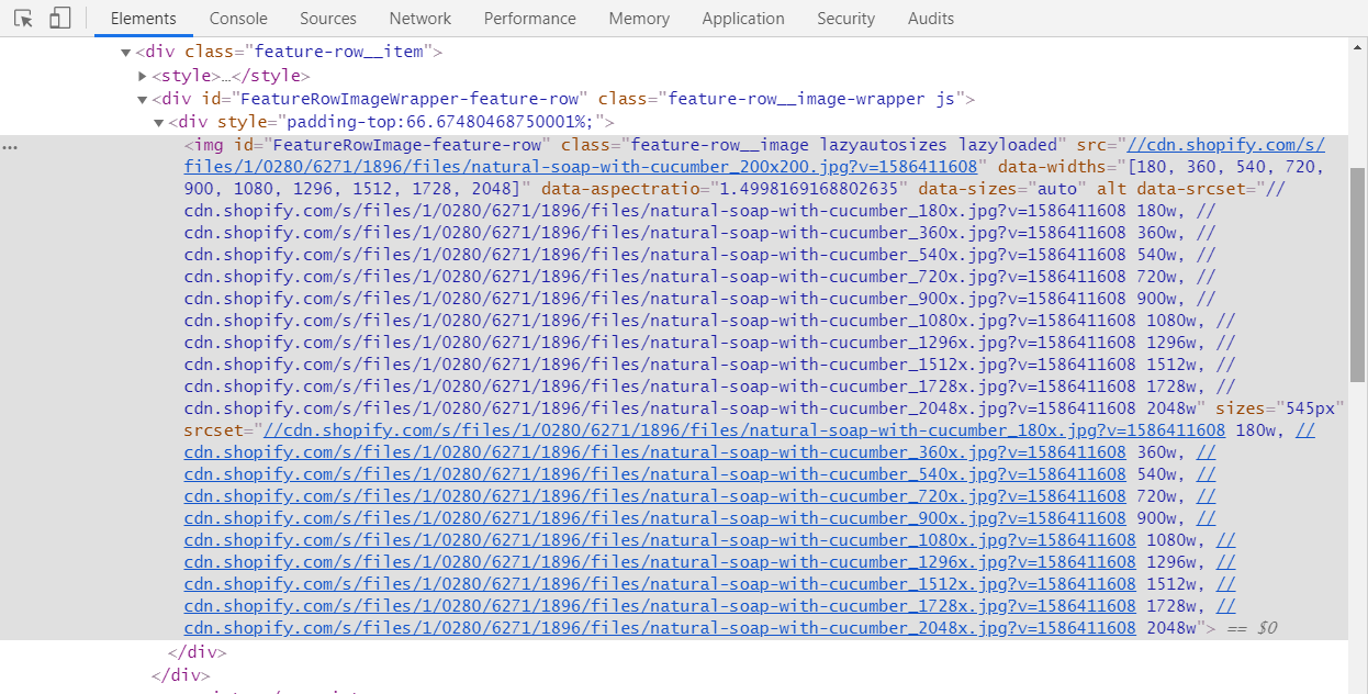 Long HTML code for every image at Shopify