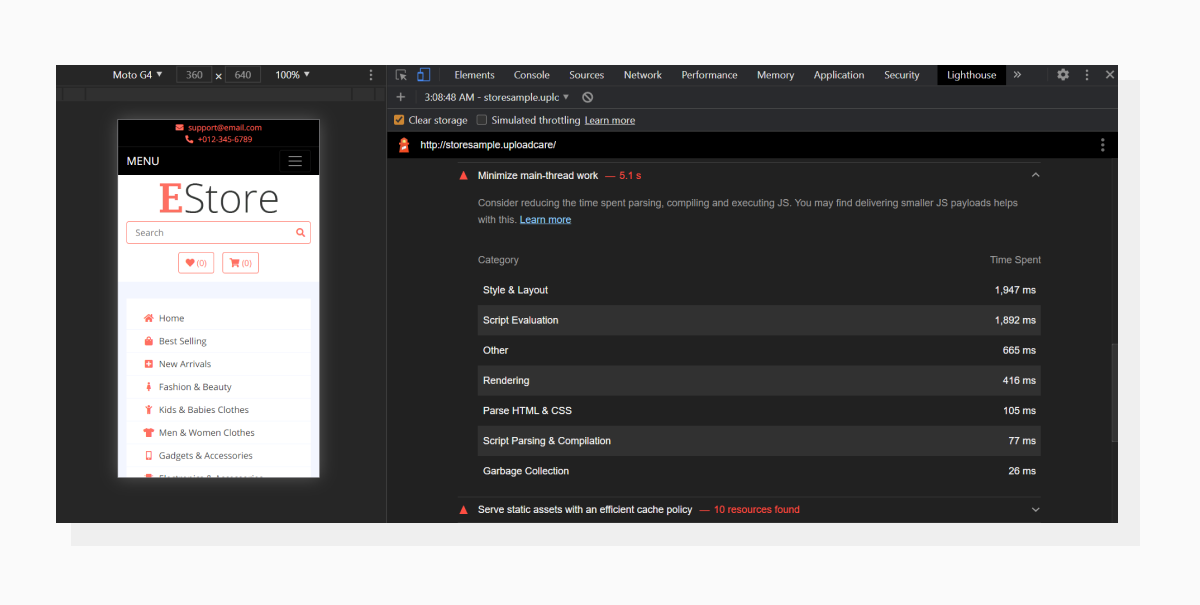 Minimize Main-Thread Work dropdown in Lighthouse