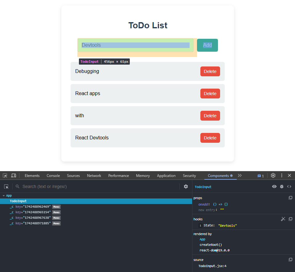 React Developer Tools, Components tab