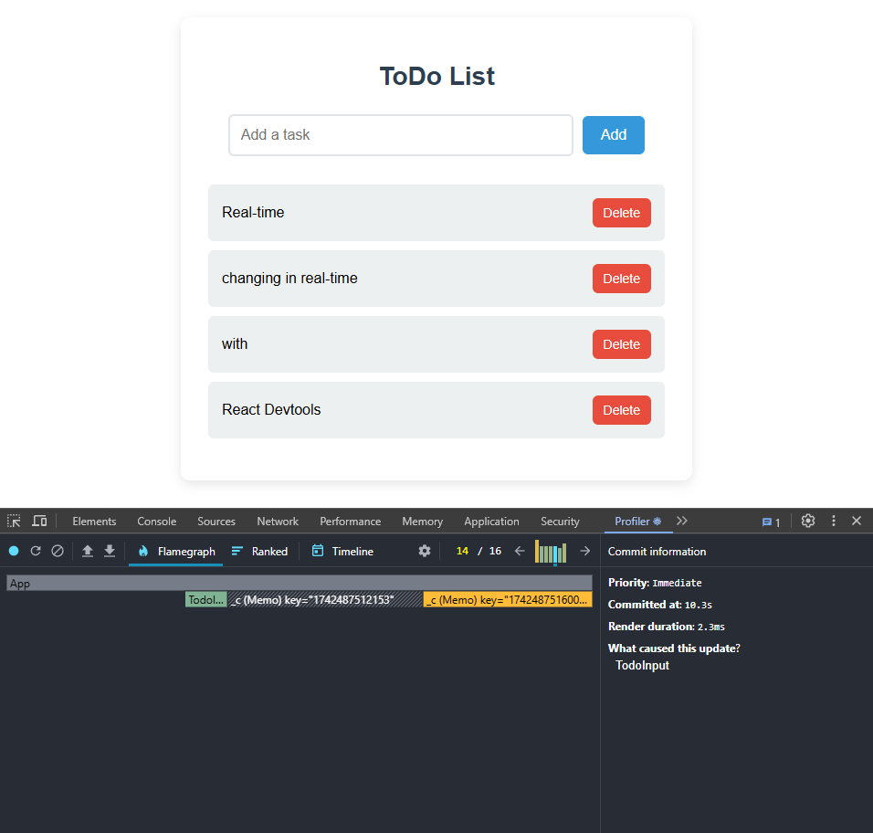 React DevTools Profiling tab
